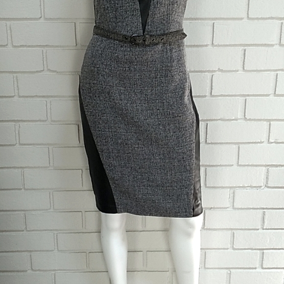 New York & Company Black/Gray Faux Leather Business Dress. Size  0 - Picture 3 of 11